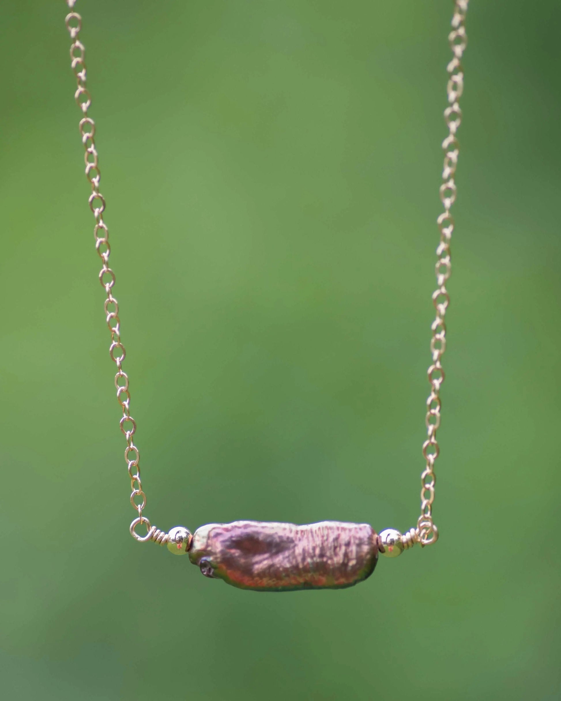 Bronze Biwa Pearl Bar Necklace
