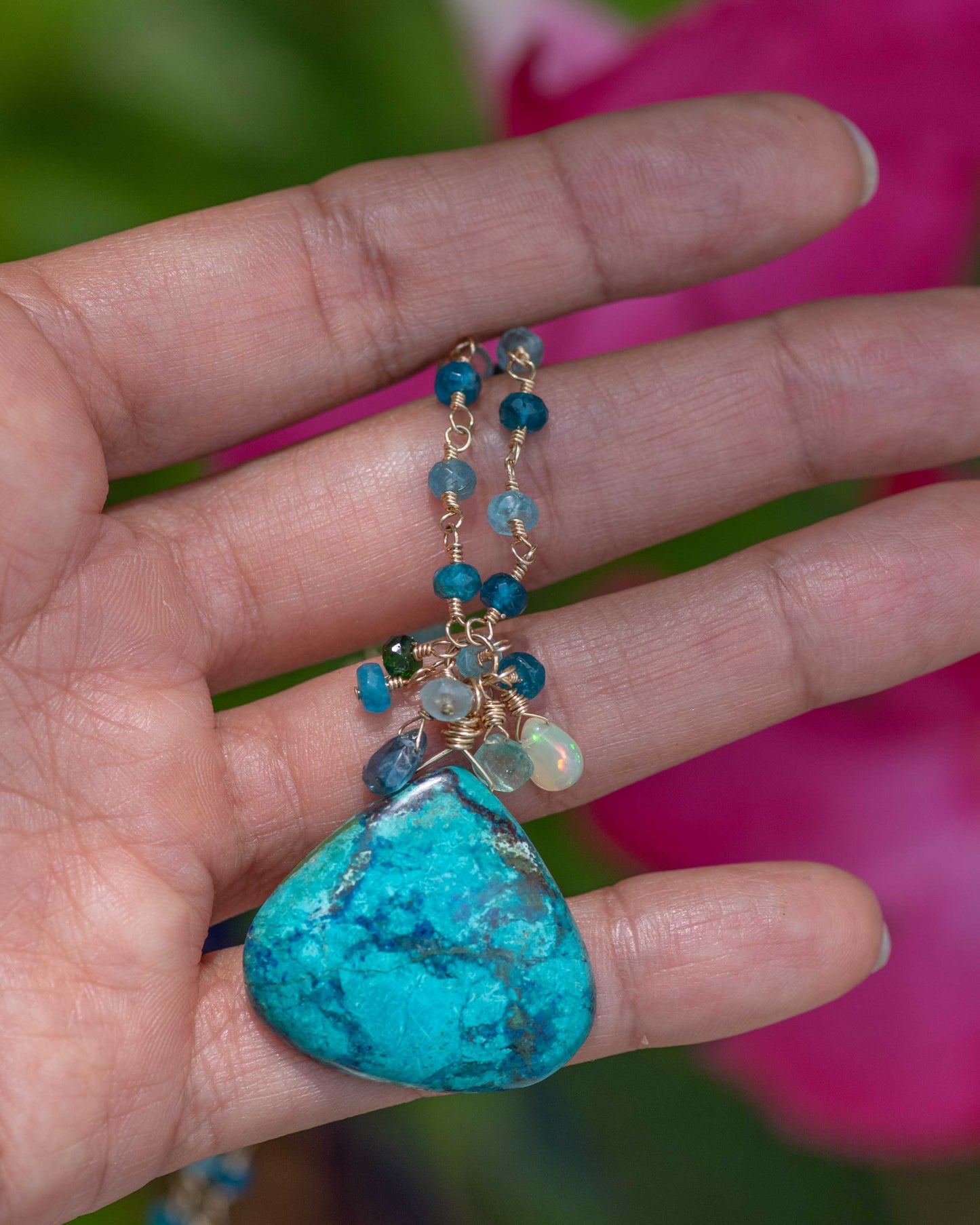 Azurite Shattuckite & Apatite Pendant Gemstone Necklace