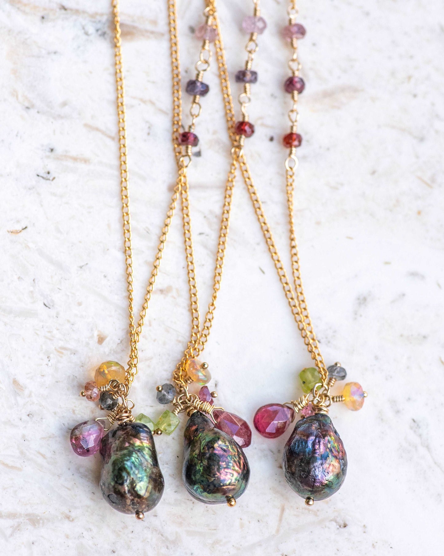 Peacock Pearl & Tourmaline Cluster Gemstone Earrings