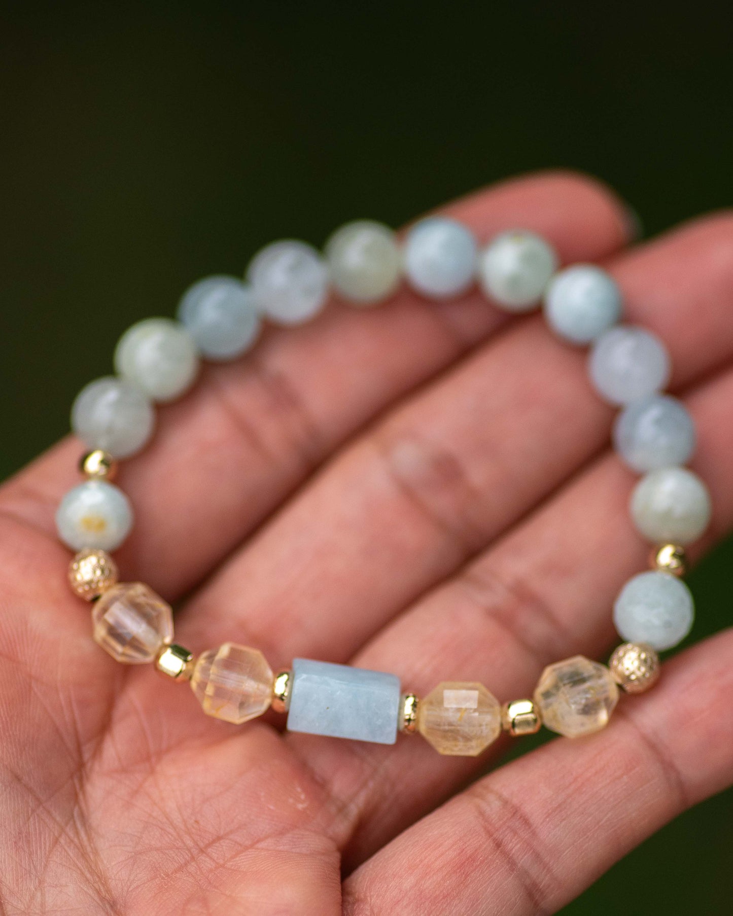 Aquamarine & Citrine Gemstone 8mm Bracelet