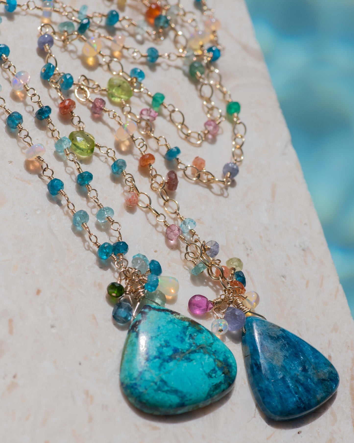 Azurite Shattuckite & Apatite Pendant Gemstone Necklace