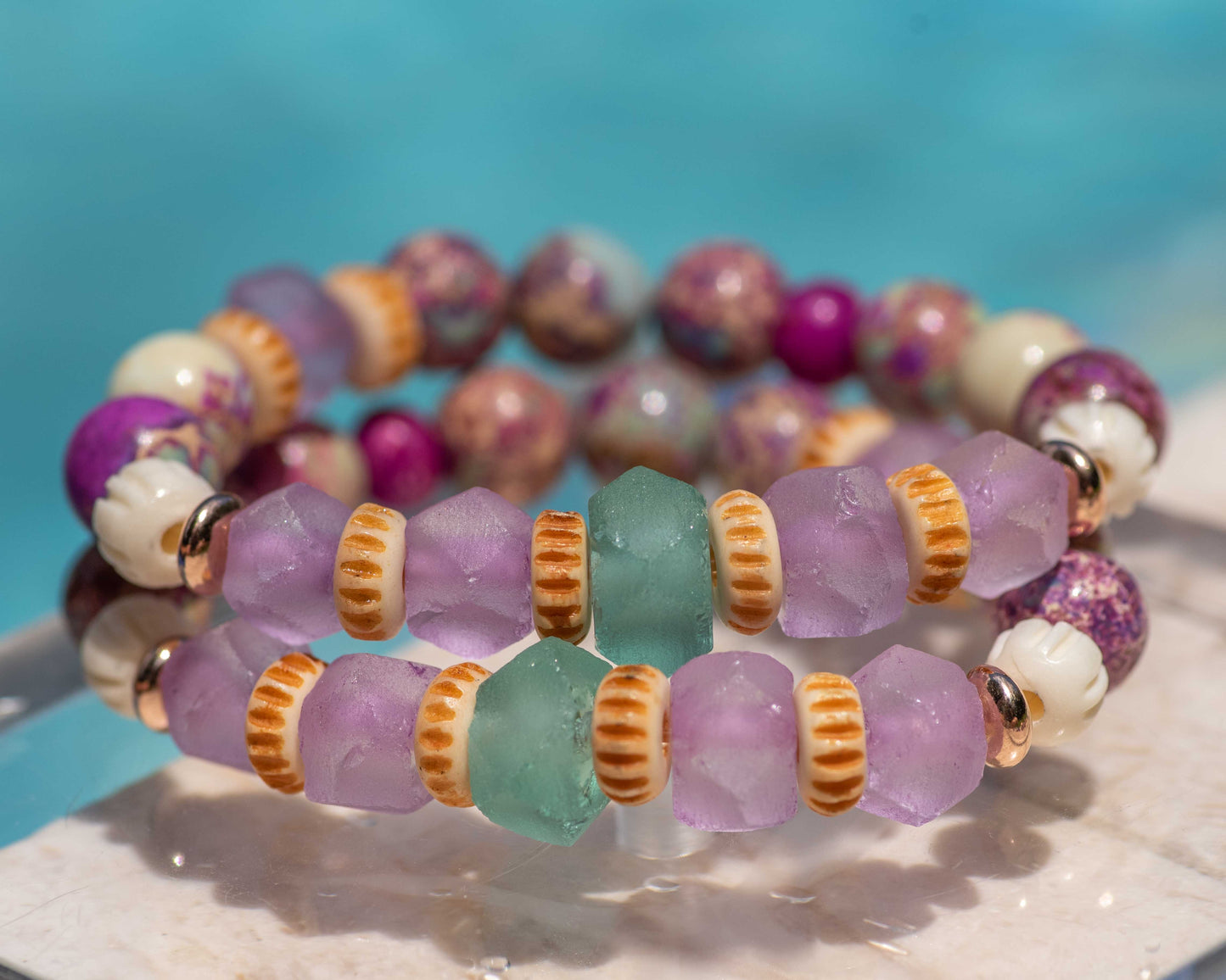 Galaxy Imperial Jasper & Purple Glass Beaded Bracelet