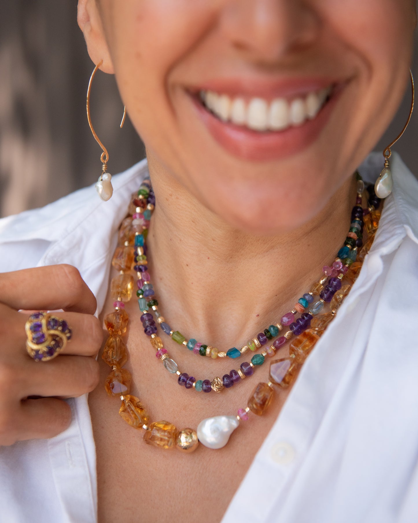 Chunky Citrine & Baroque Pearl Statement Necklace