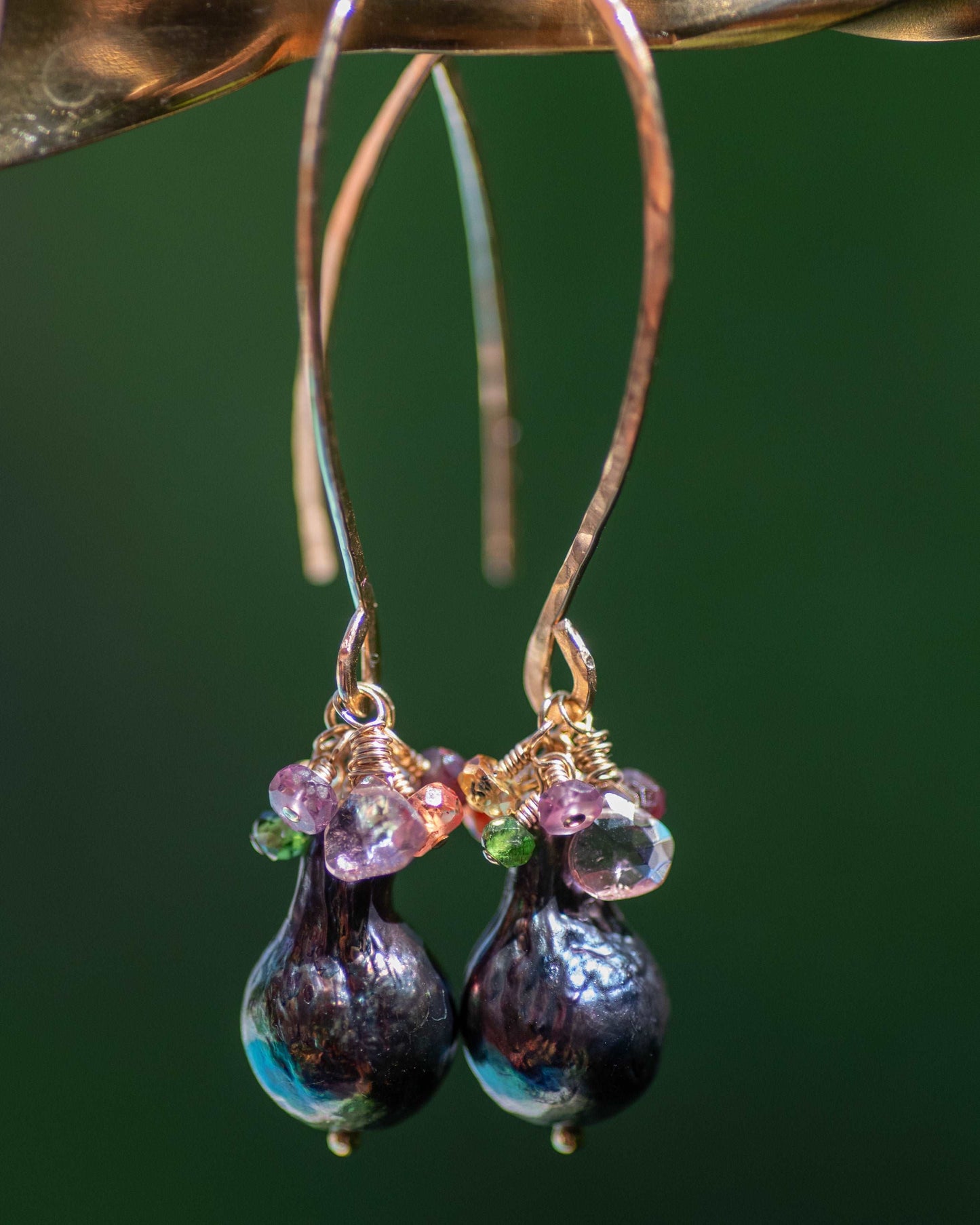 Peacock Pearl & Tourmaline Cluster Gemstone Earrings