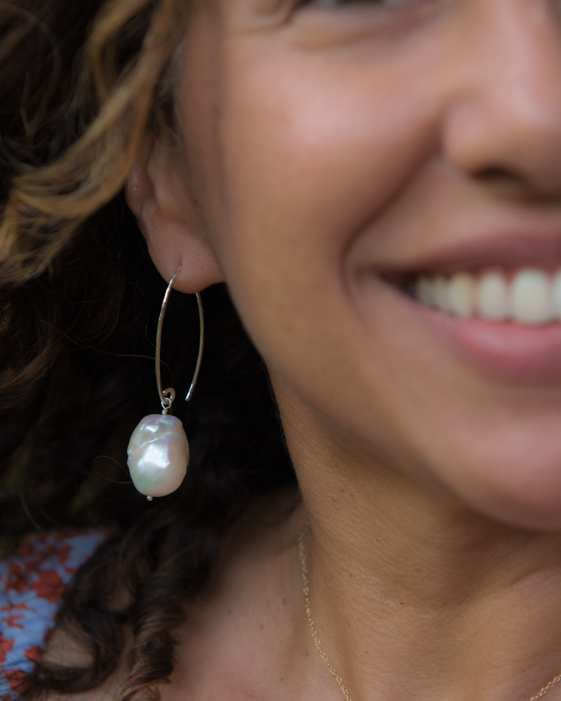 Sterling Silver Large Baroque Pearl Earrings