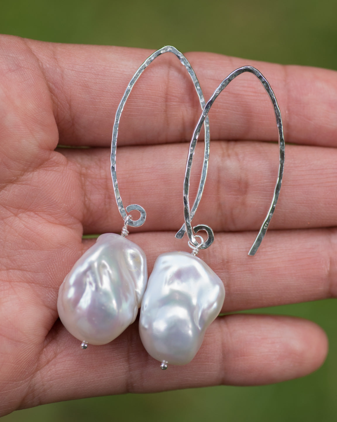 Sterling Silver Large Baroque Pearl Earrings