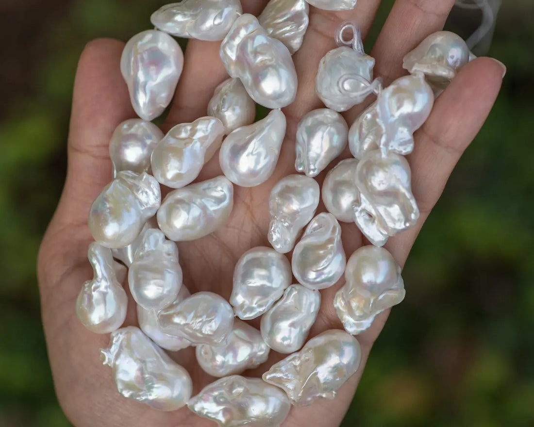 baroque pearls in hand