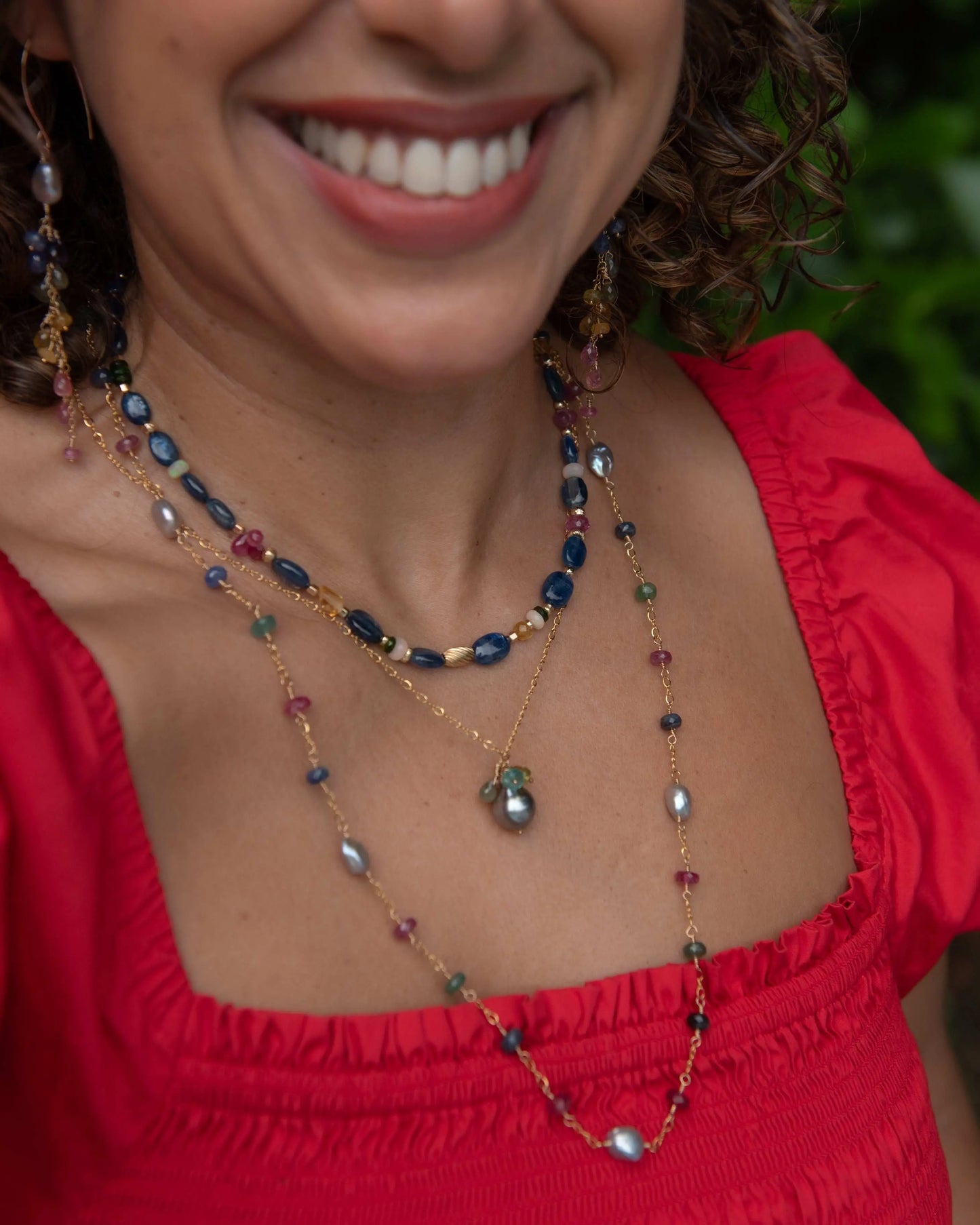 Tahitian Pearl Pendant Necklace with Sapphire Gemstone Cluster