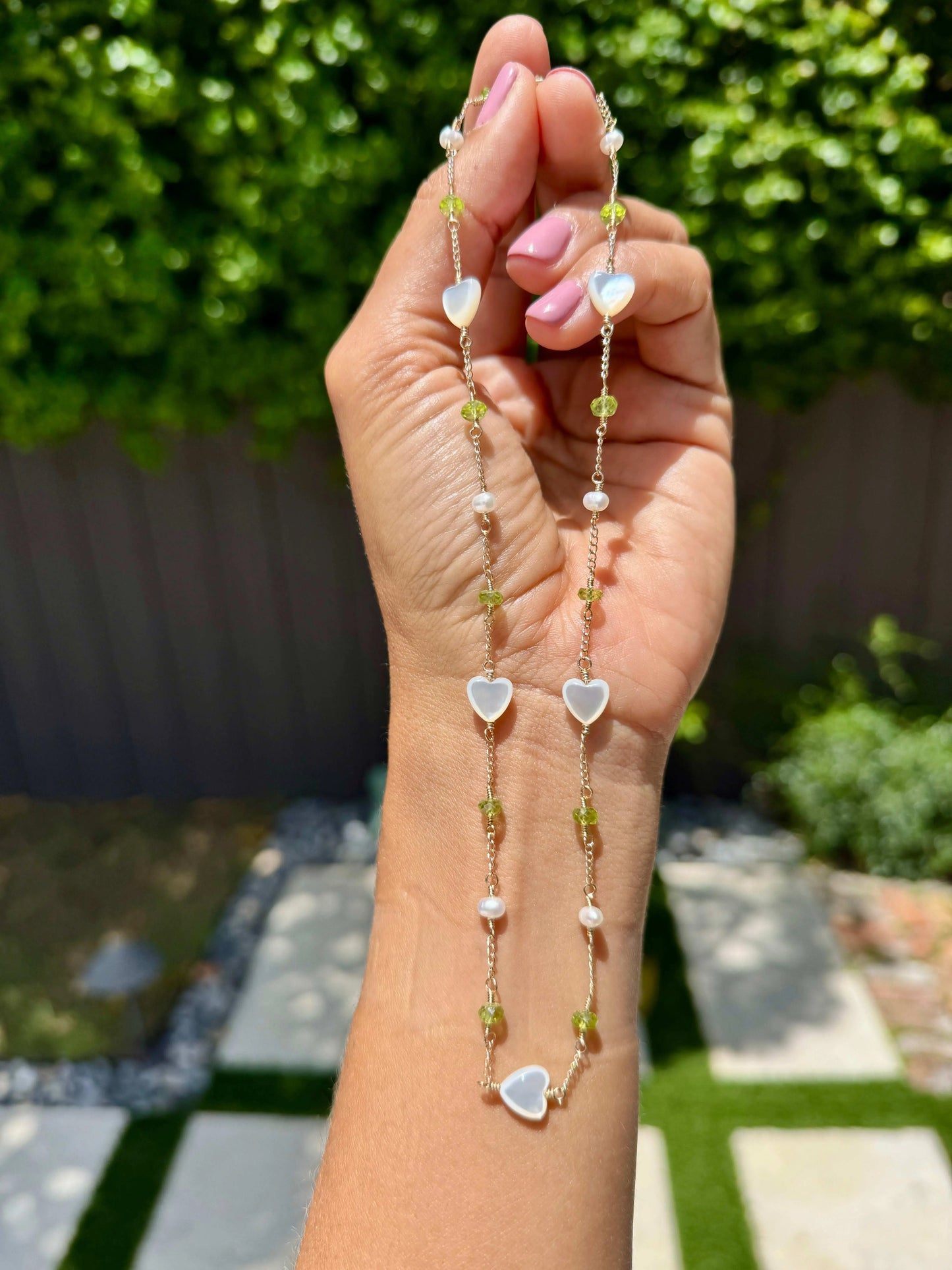 Mother of Pearl Heart & Garnet Necklace