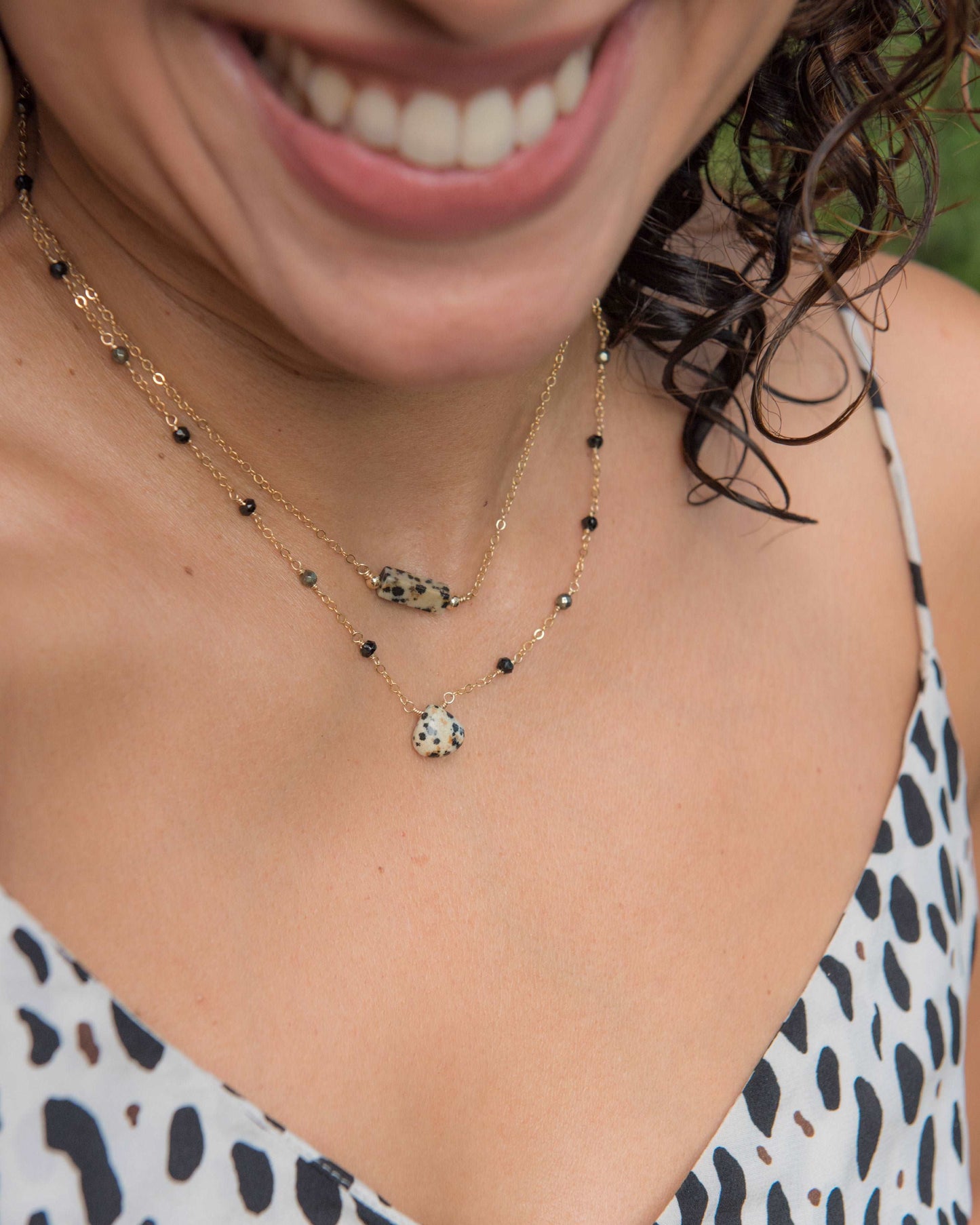 Dalmatian Jasper Gemstone Bar Necklace - Vida Jewelry Designs