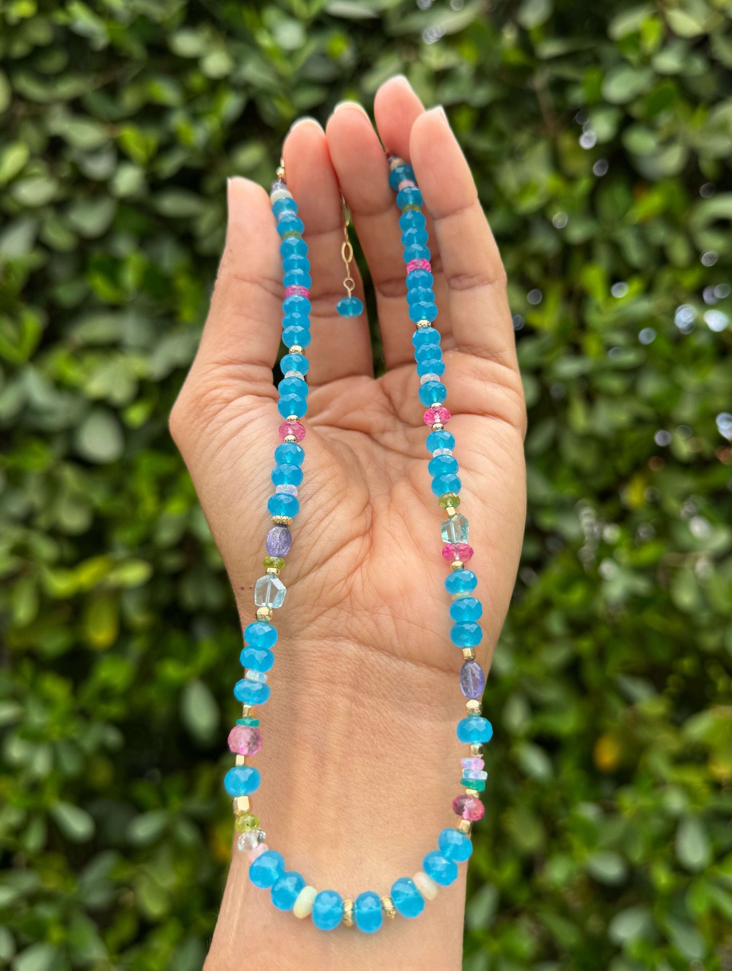 Blue Chalcedony Gemstone Beaded Necklace