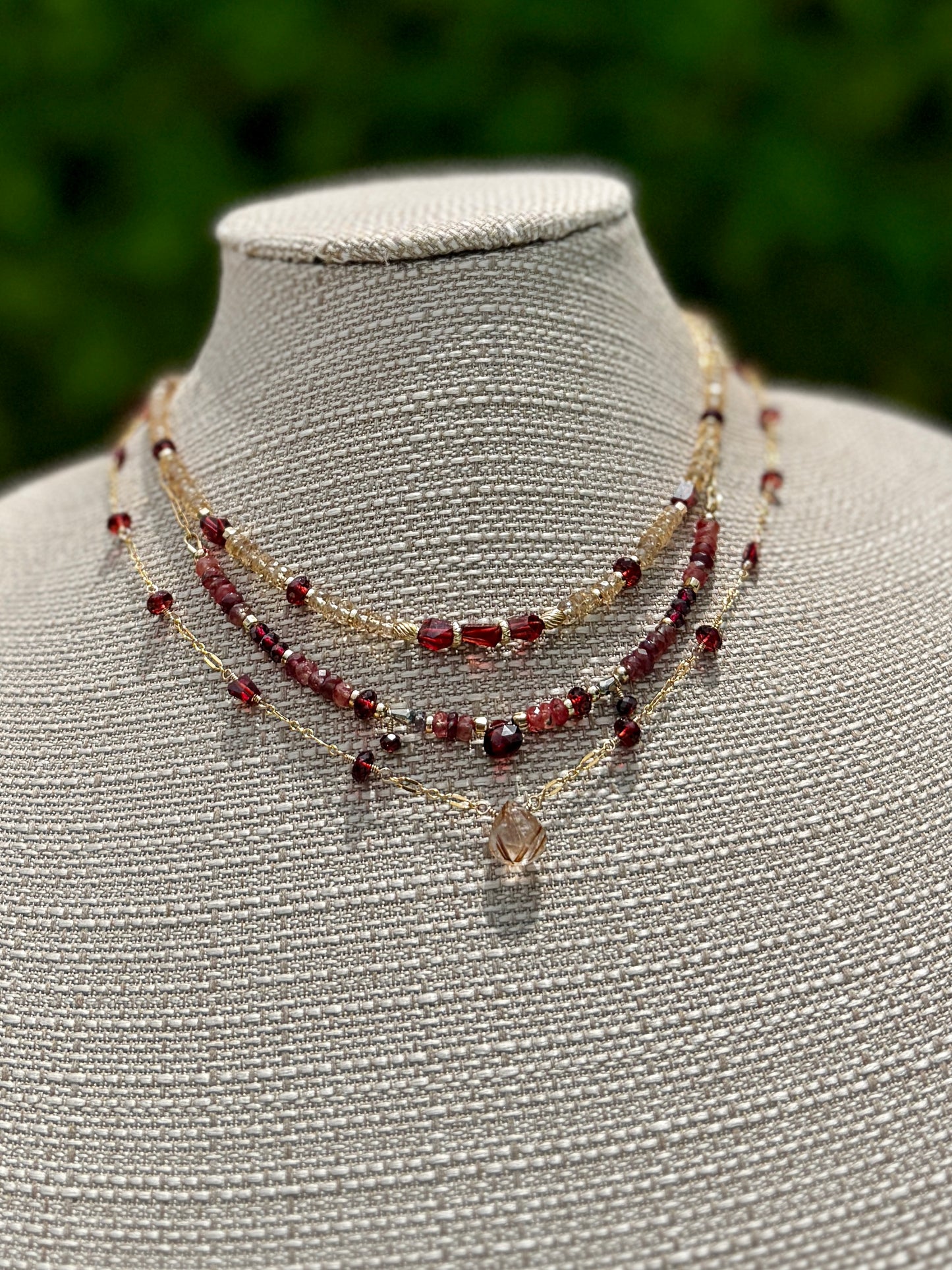 Golden Rutilated Quartz & Garnet Necklace