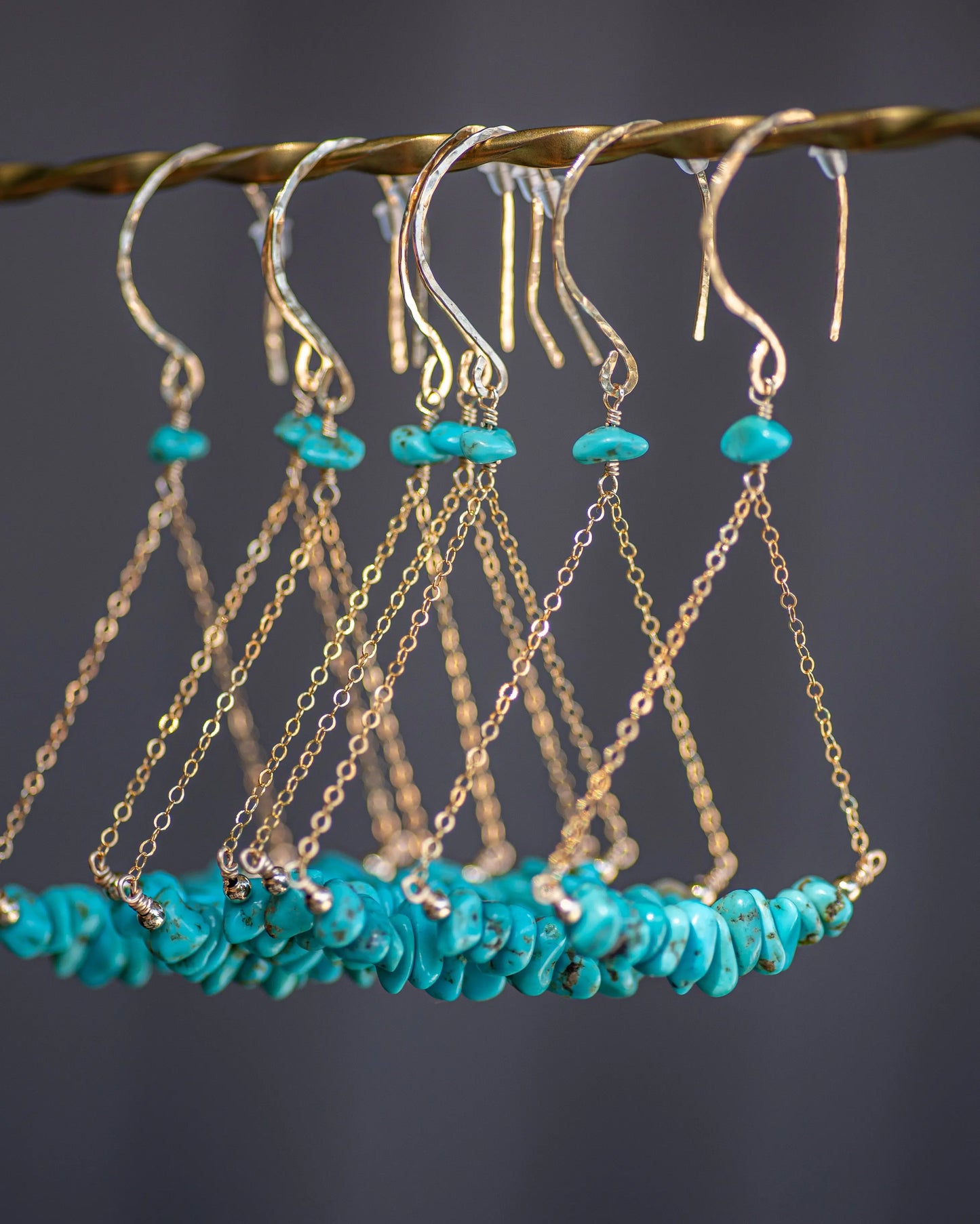 Turquoise Chip Parachute Earrings