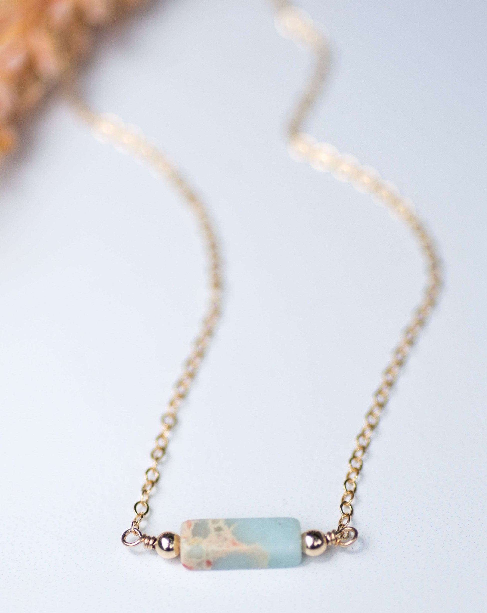 Aqua Terra Jasper Gemstone Bar Necklace