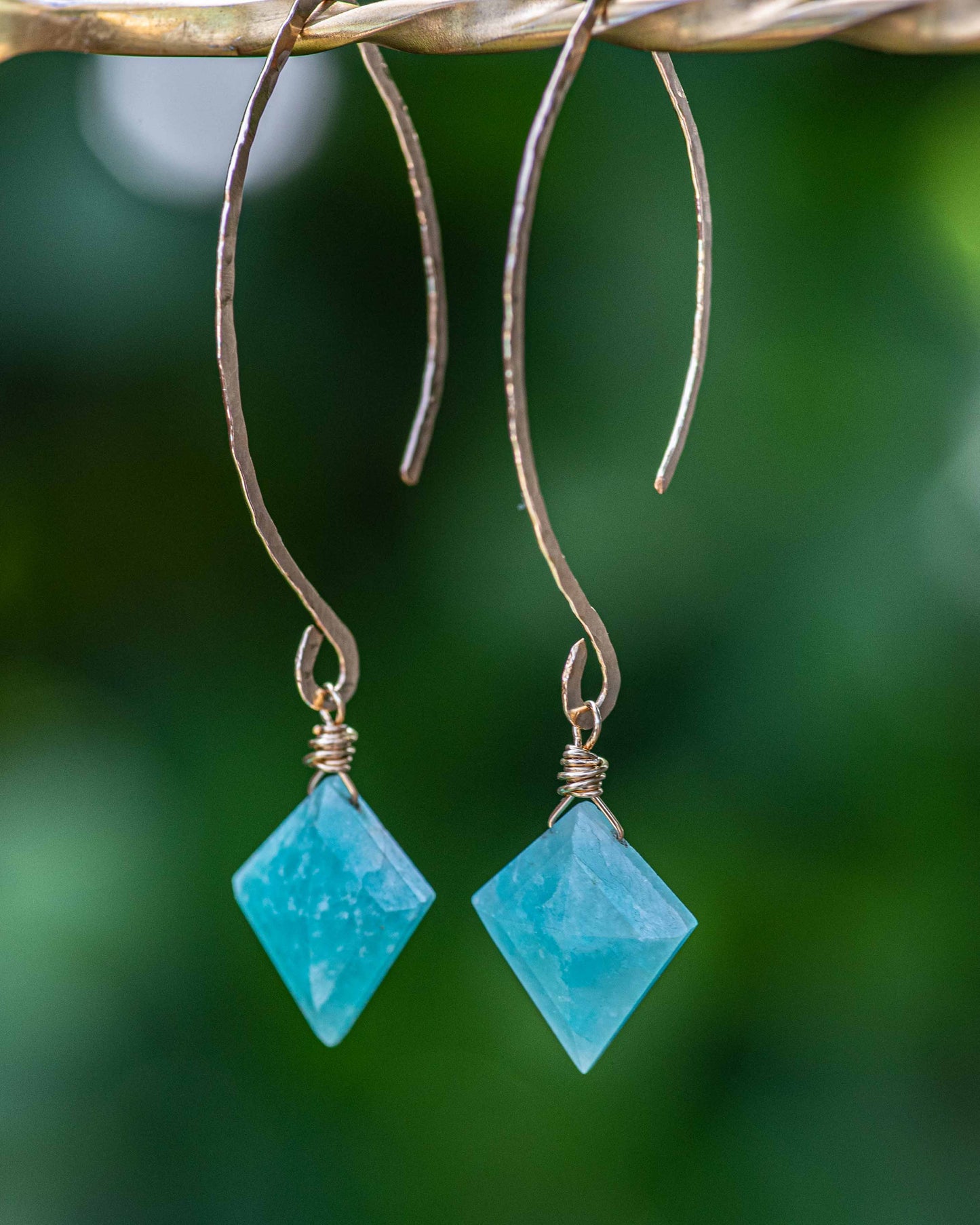 Russian Amazonite Gold Modern Marquis Earrings