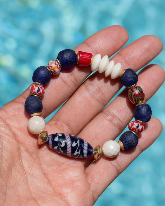 African Fancy Navy Blue Tibetan Beaded Bracelet