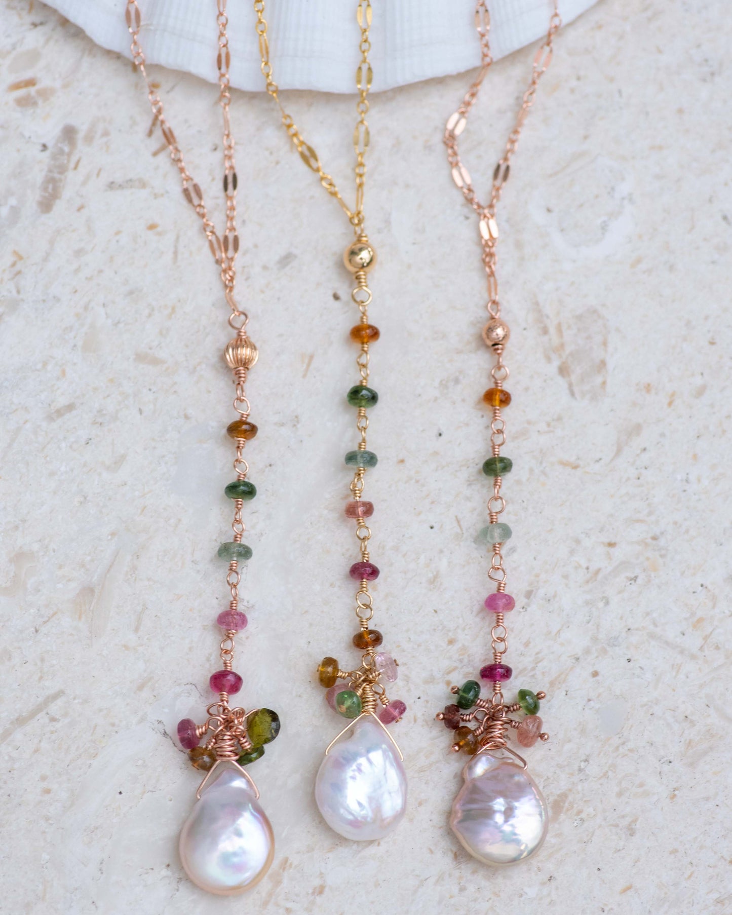 Tourmaline Y Necklace with Coin Pearl