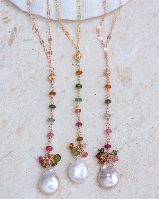 Tourmaline Y Necklace with Coin Pearl