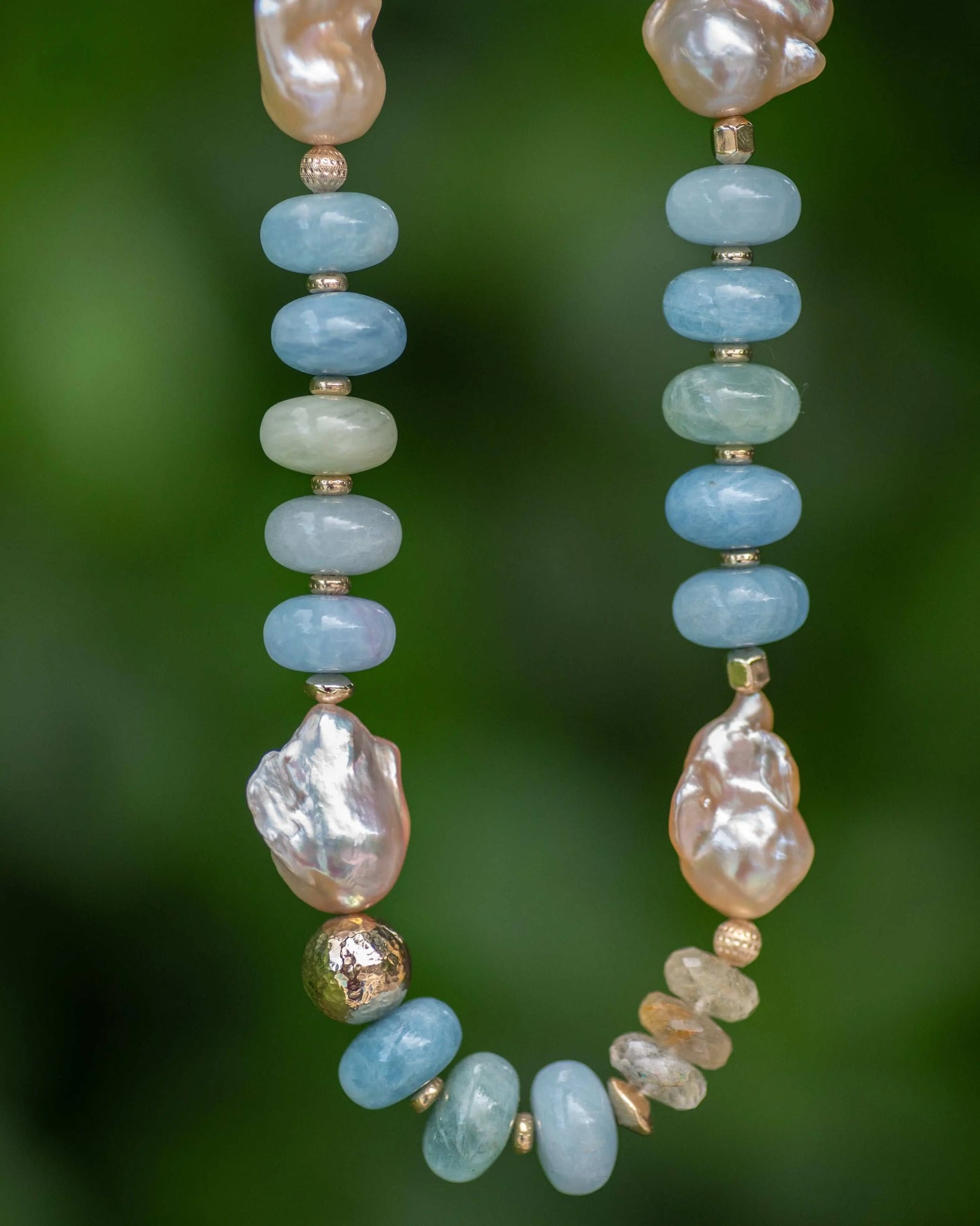 Large Aquamarine & Baroque Pearl Statement Necklace