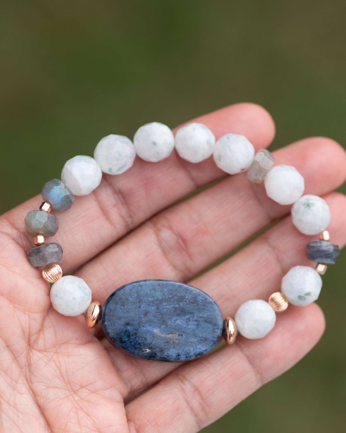 Dumortierite & Rainbow Moonstone Beaded Bracelet Vida Jewelry Designs