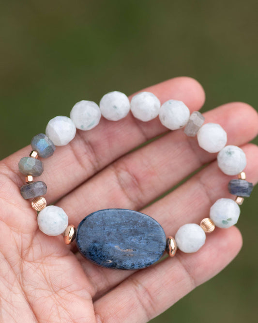 Dumortierite & Rainbow Moonstone Beaded Bracelet Vida Jewelry Designs