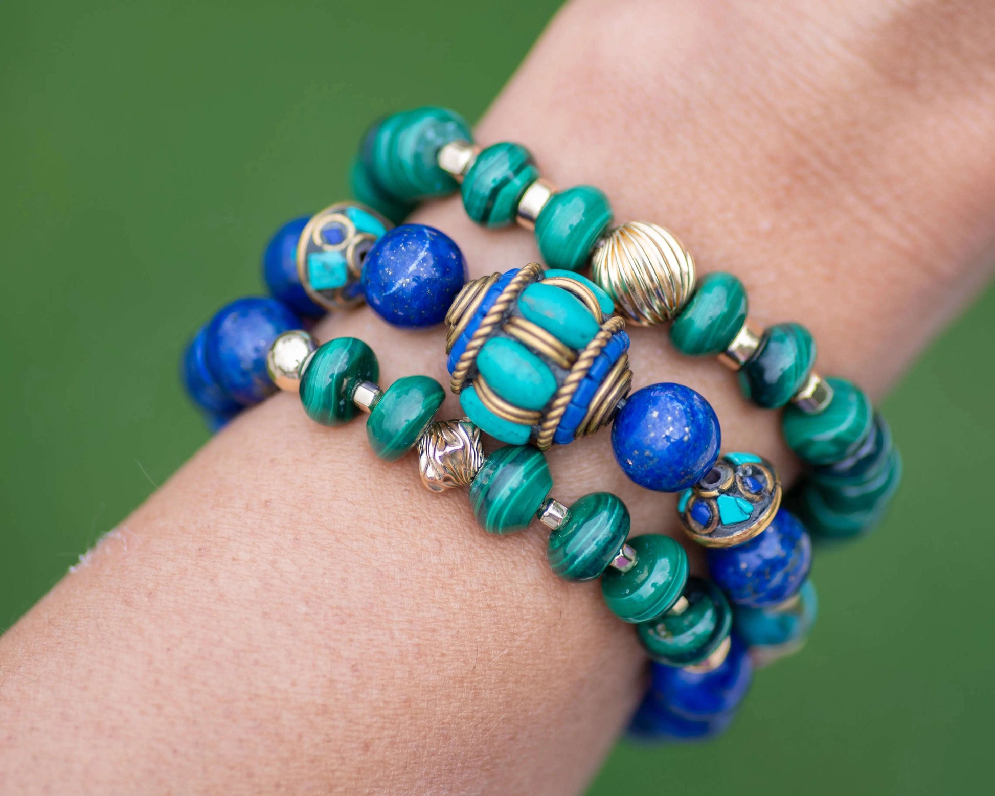 Malachite & Lapis Lazuli Beaded Bracelet Vida Jewelry Designs