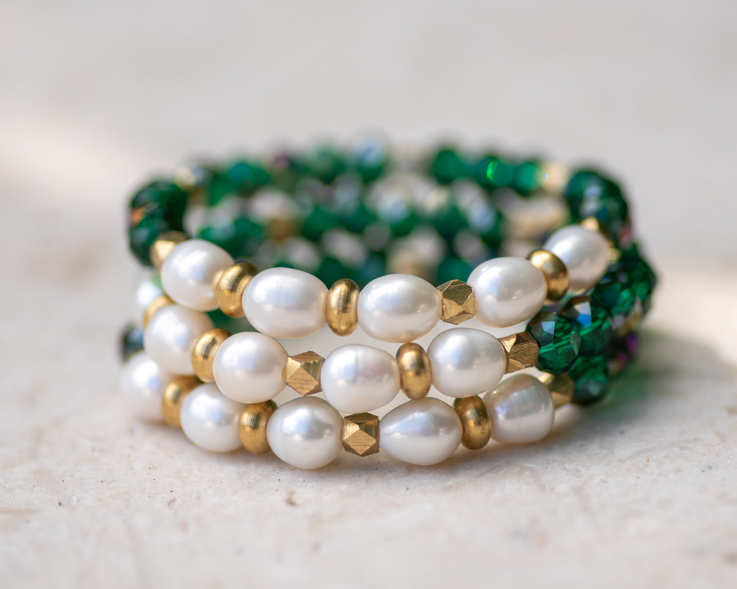 Freshwater Pearl & Crystal Brass Bracelet Vida Jewelry Designs