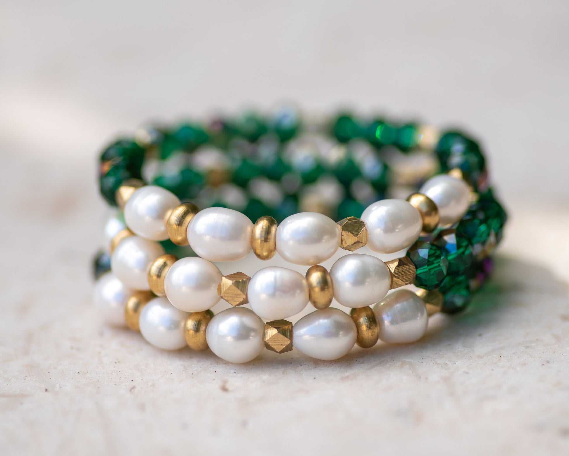 Freshwater Pearl & Crystal Brass Bracelet Vida Jewelry Designs
