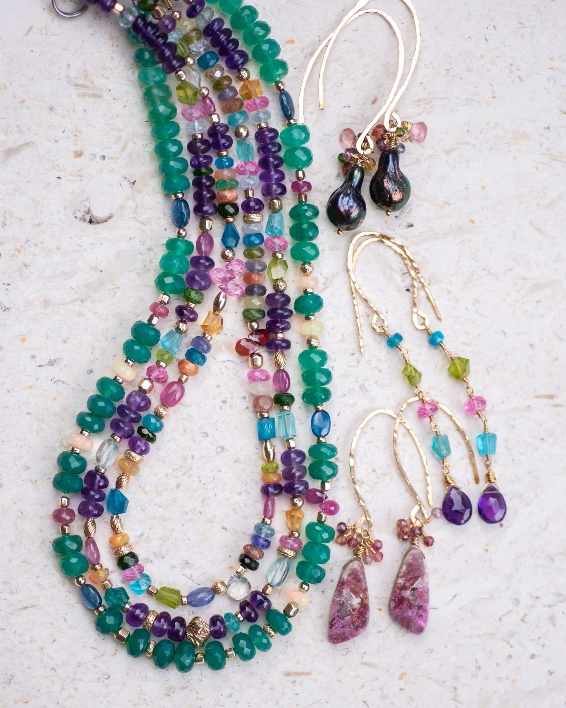 Green Onyx & Opal Beaded Necklace Vida Jewelry Designs