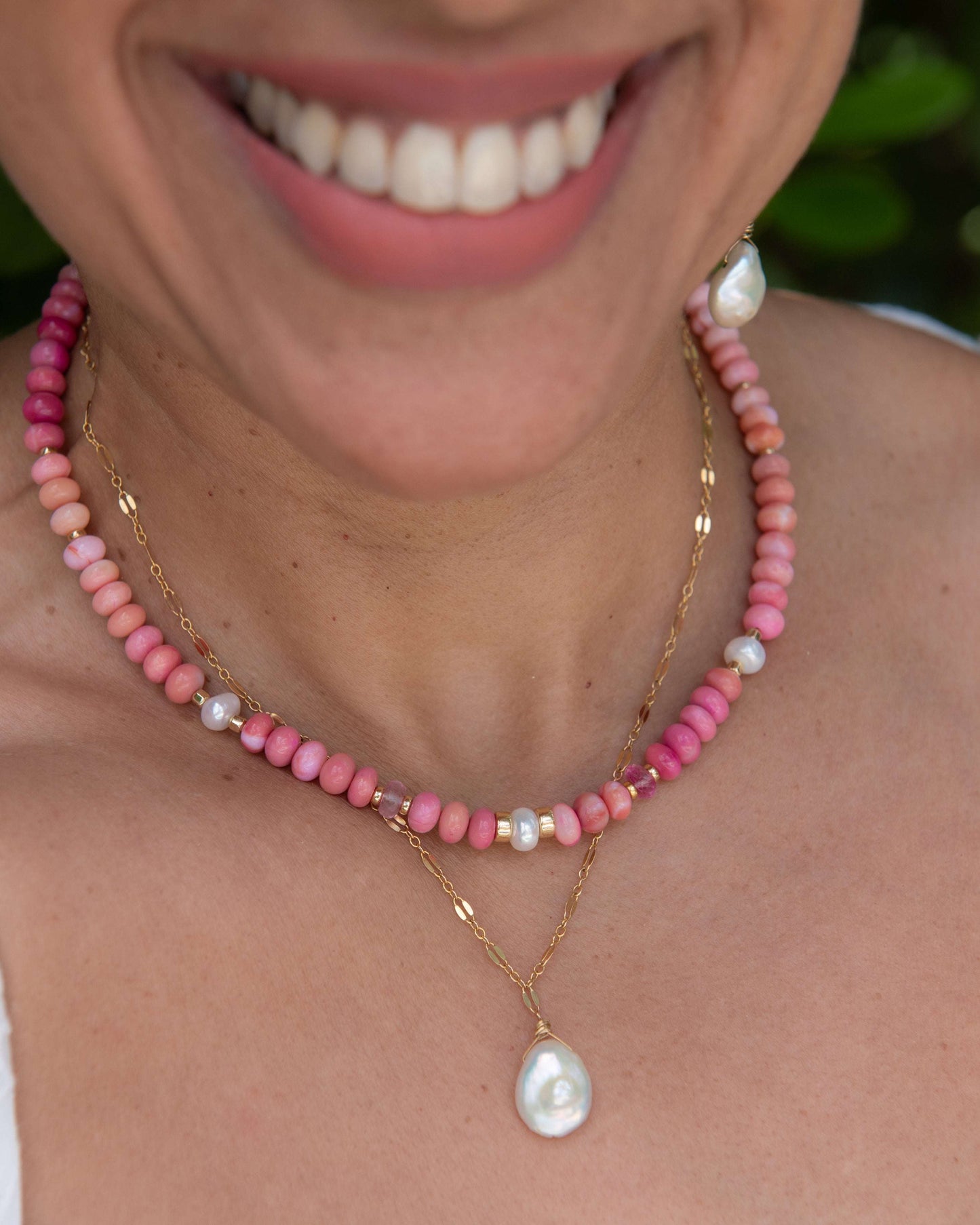 Pink Opal and Pearl Necklace