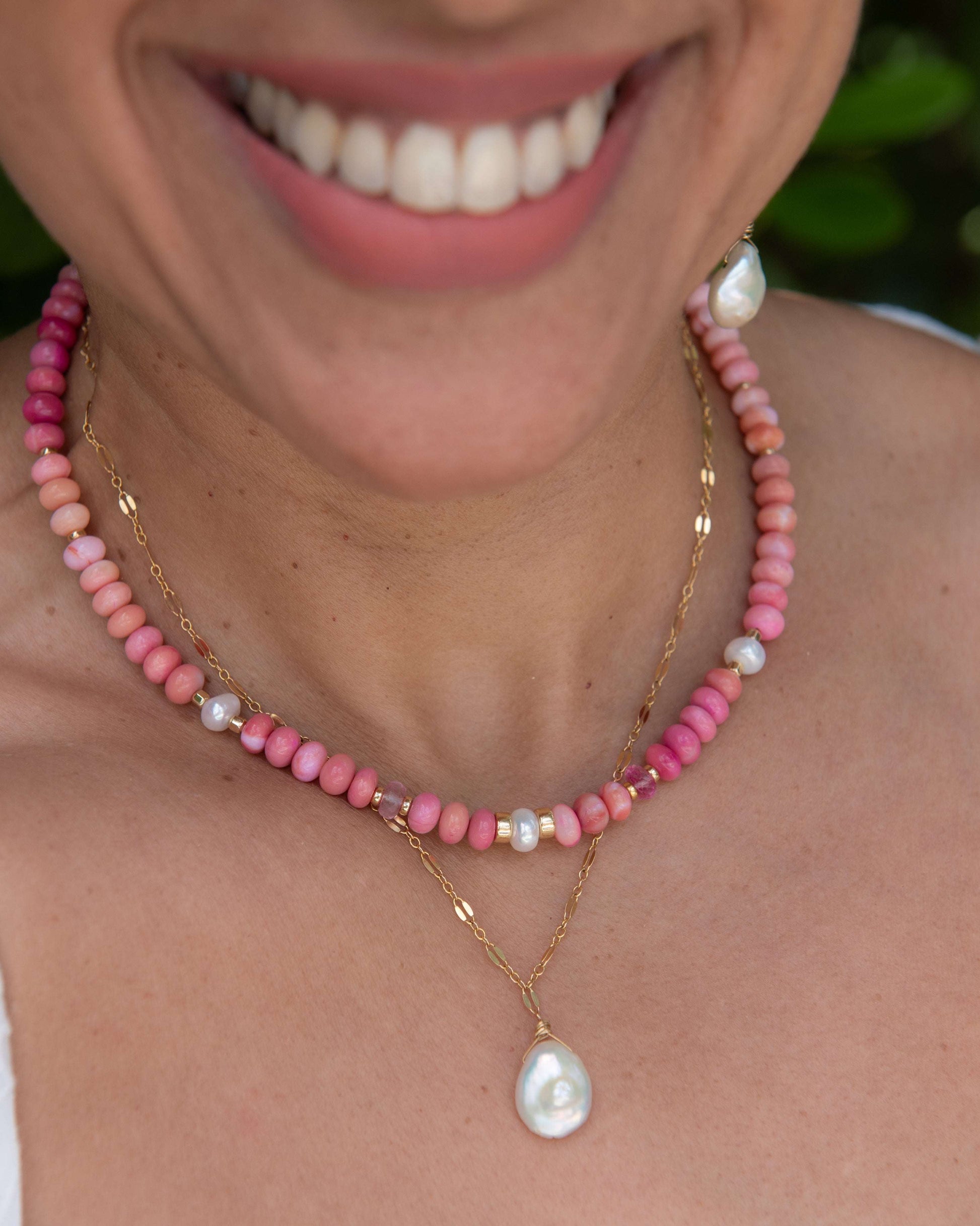 Pink Opal and Pearl Necklace