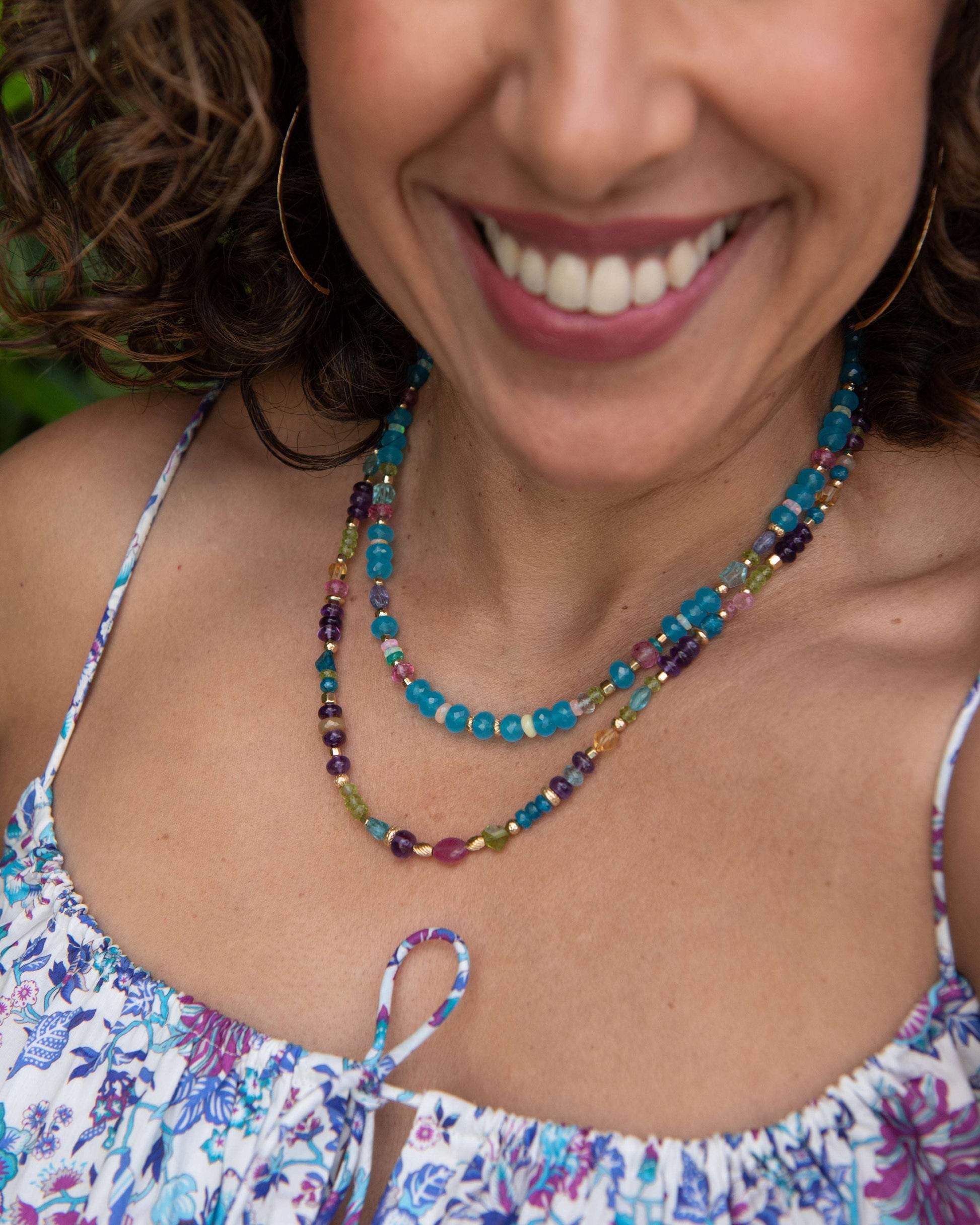 Blue Chalcedony Gemstone Beaded Necklace