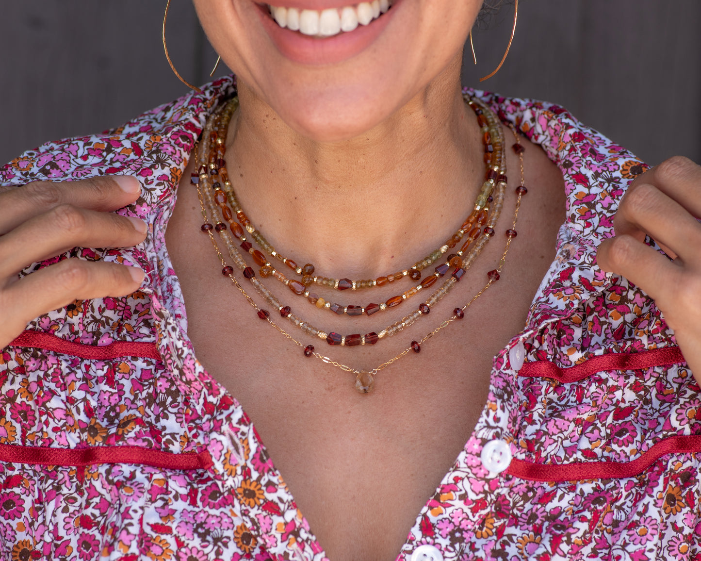 Grossular Garnet & Tourmaline Beaded Gemstone Necklace