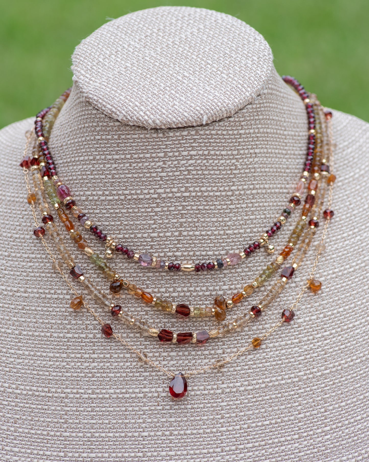 Orange Kyanite, Tourmaline & Garnet Station Necklace