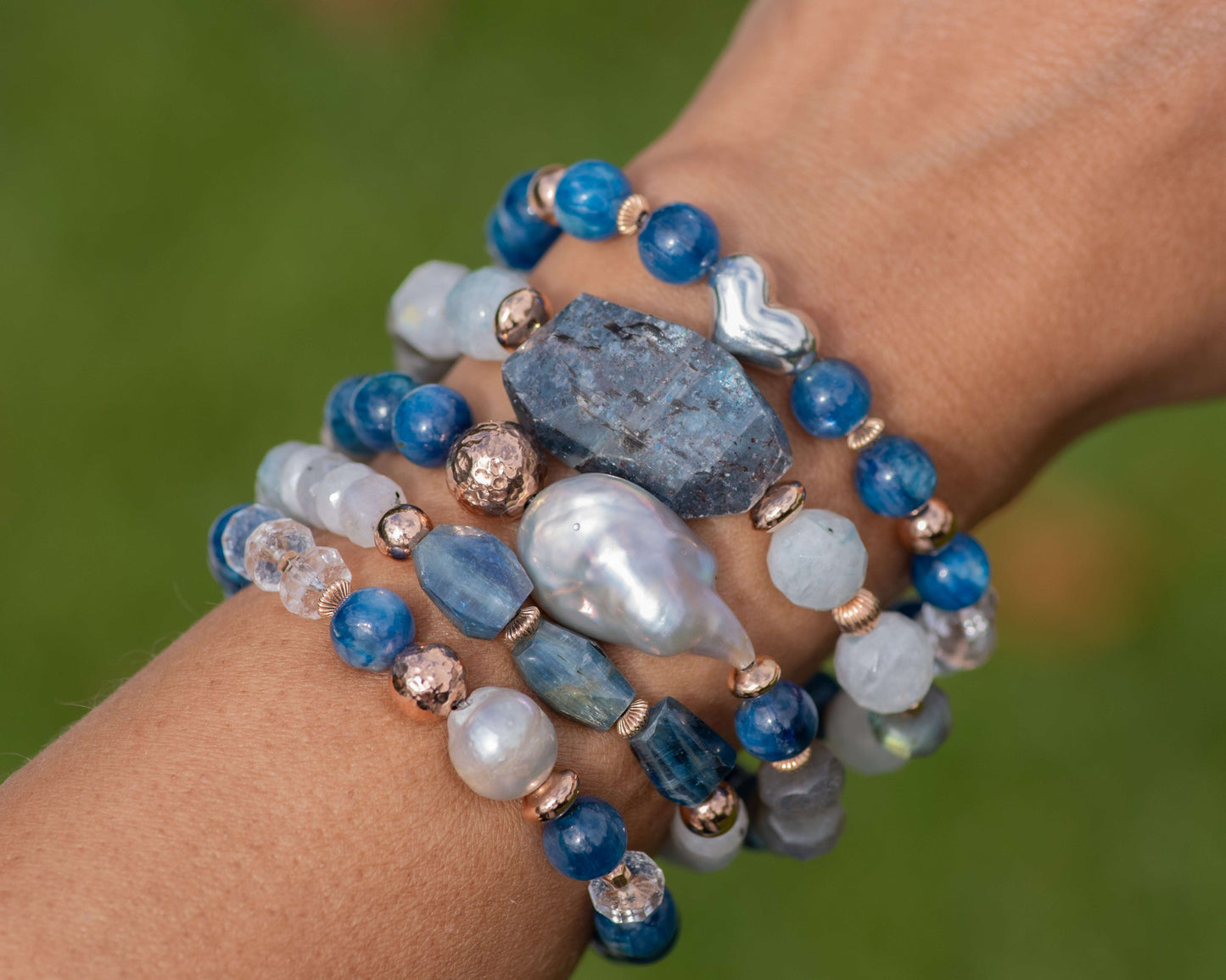 Dumortierite & Rainbow Moonstone Beaded Bracelet Vida Jewelry Designs