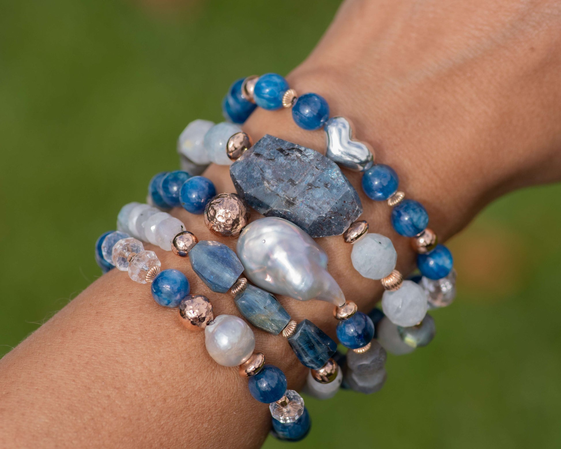Dumortierite & Rainbow Moonstone Beaded Bracelet Vida Jewelry Designs