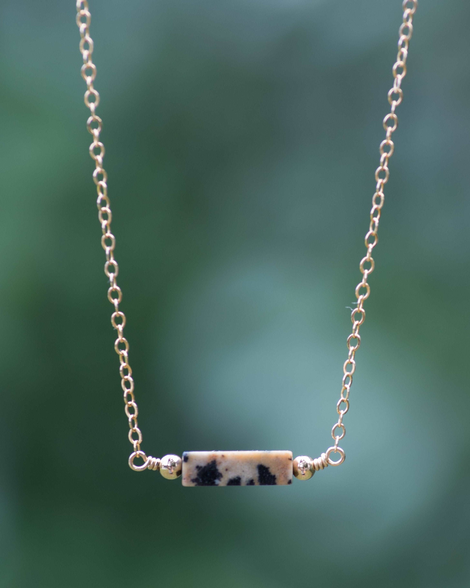 Dalmatian Jasper Gemstone Bar Necklace
