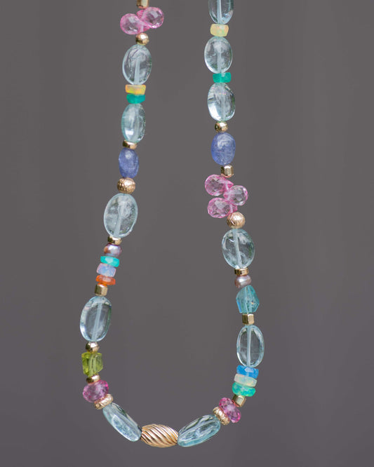 Aquamarine & Opal Colorful Multi Gemstone Necklace