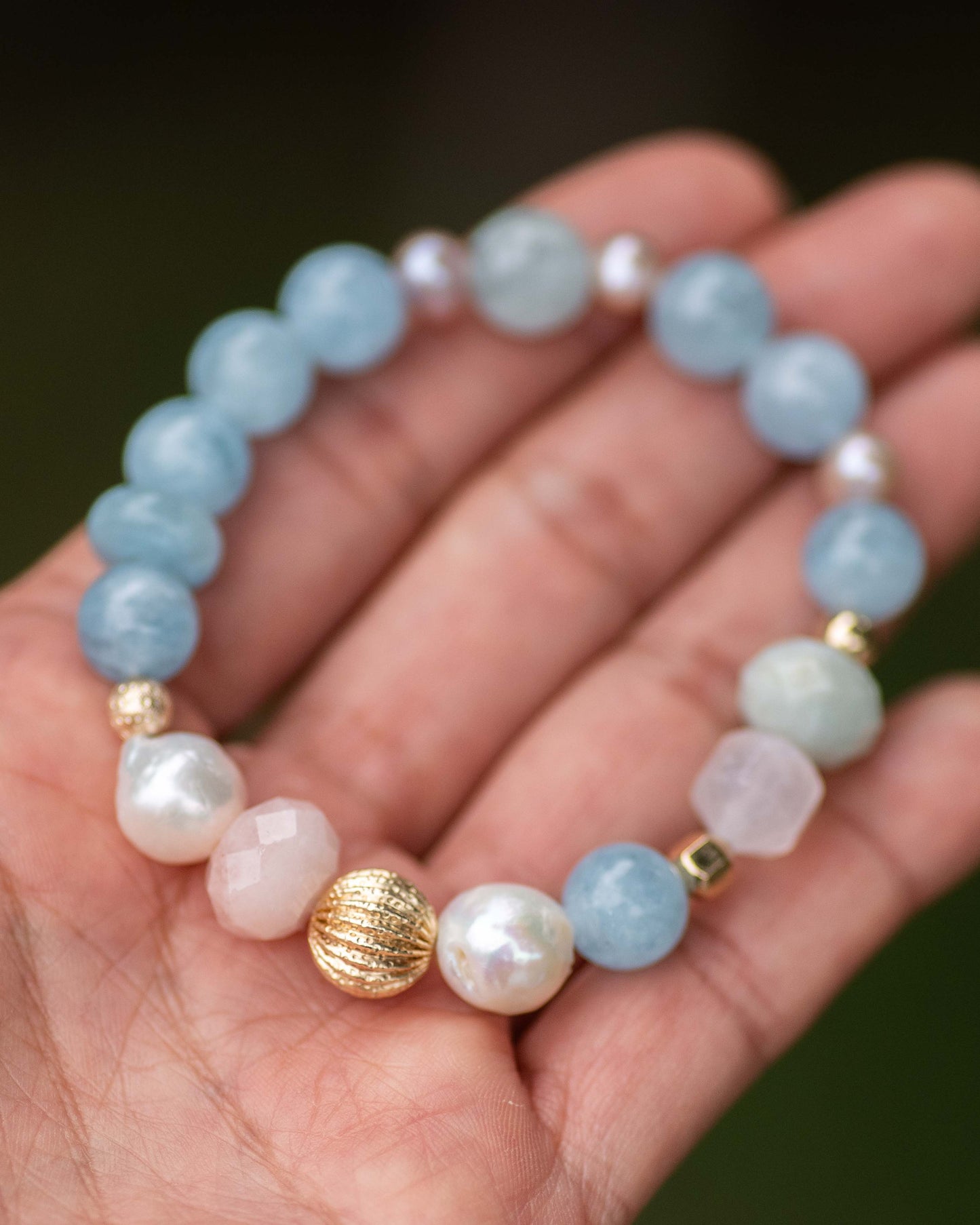Aquamarine & Morganite Pearl Gemstone Bracelet