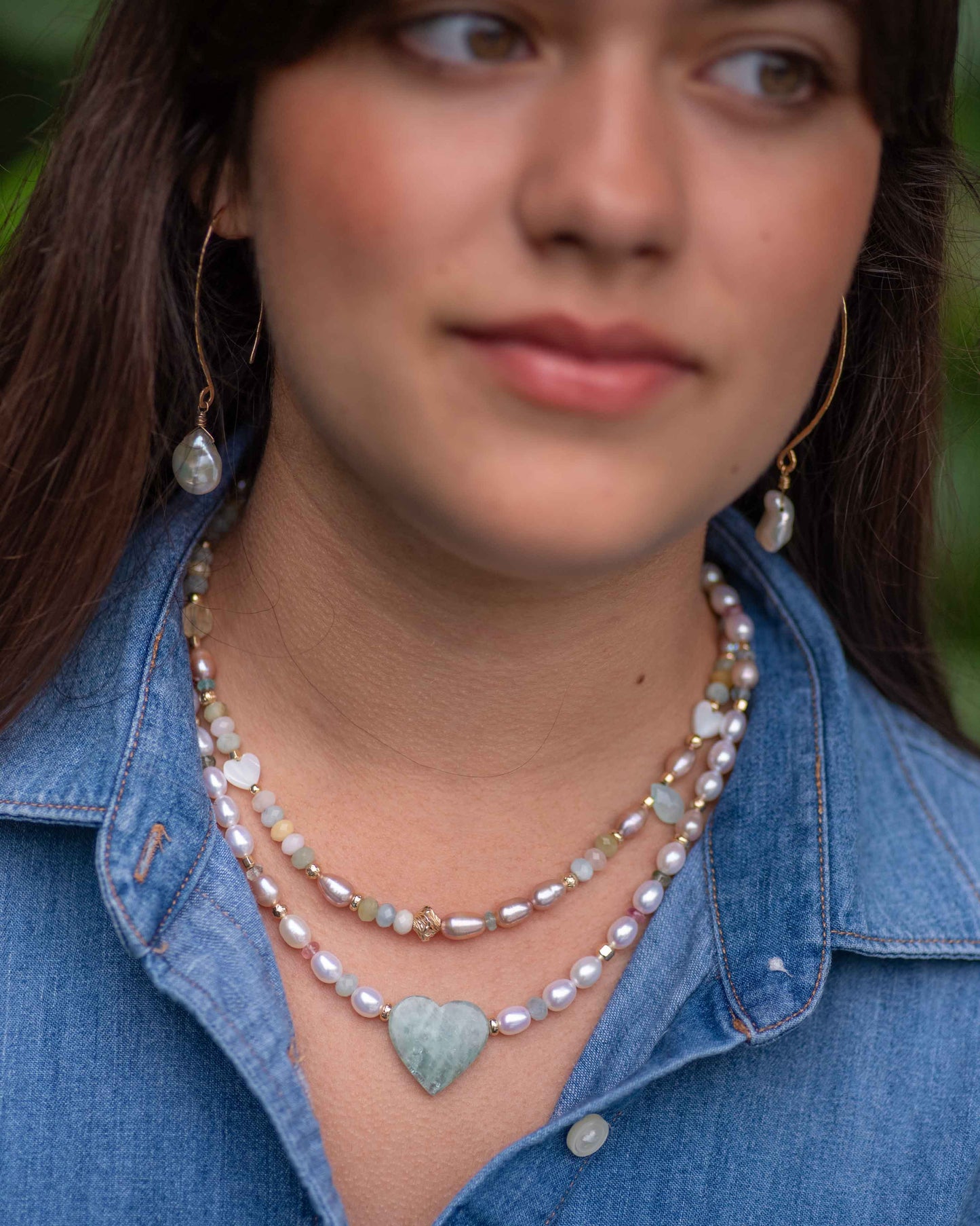 Morganite & Blush Pink Pearl Gemstone Necklace