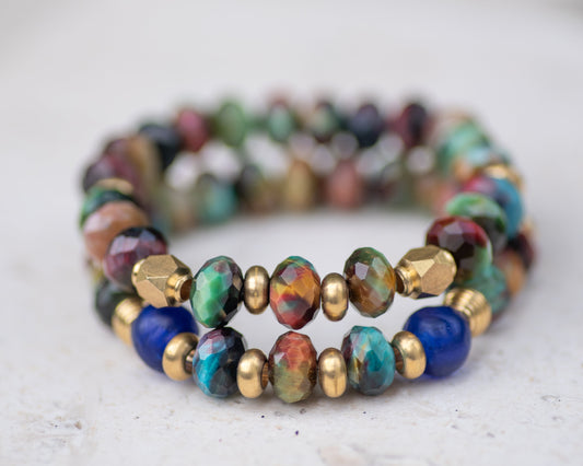 Multi Colored Tiger's Eye Brass Bracelet Vida Jewelry Designs