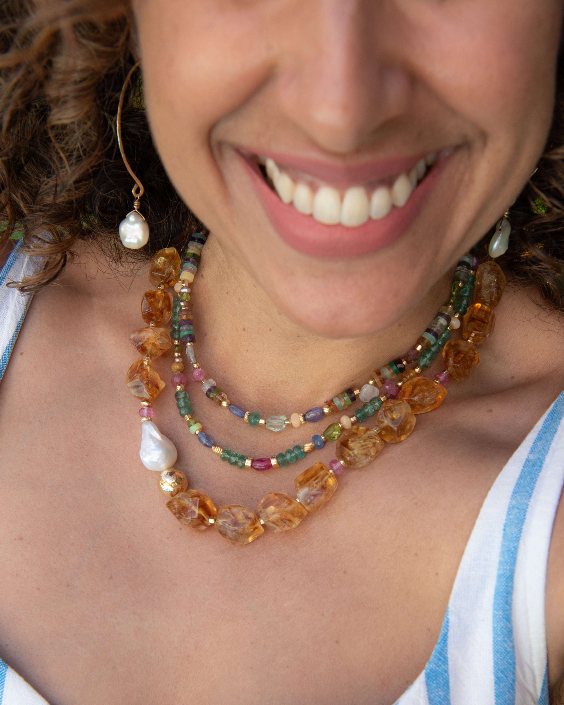 Chunky Citrine & Baroque Pearl Statement Necklace Vida Jewelry Designs