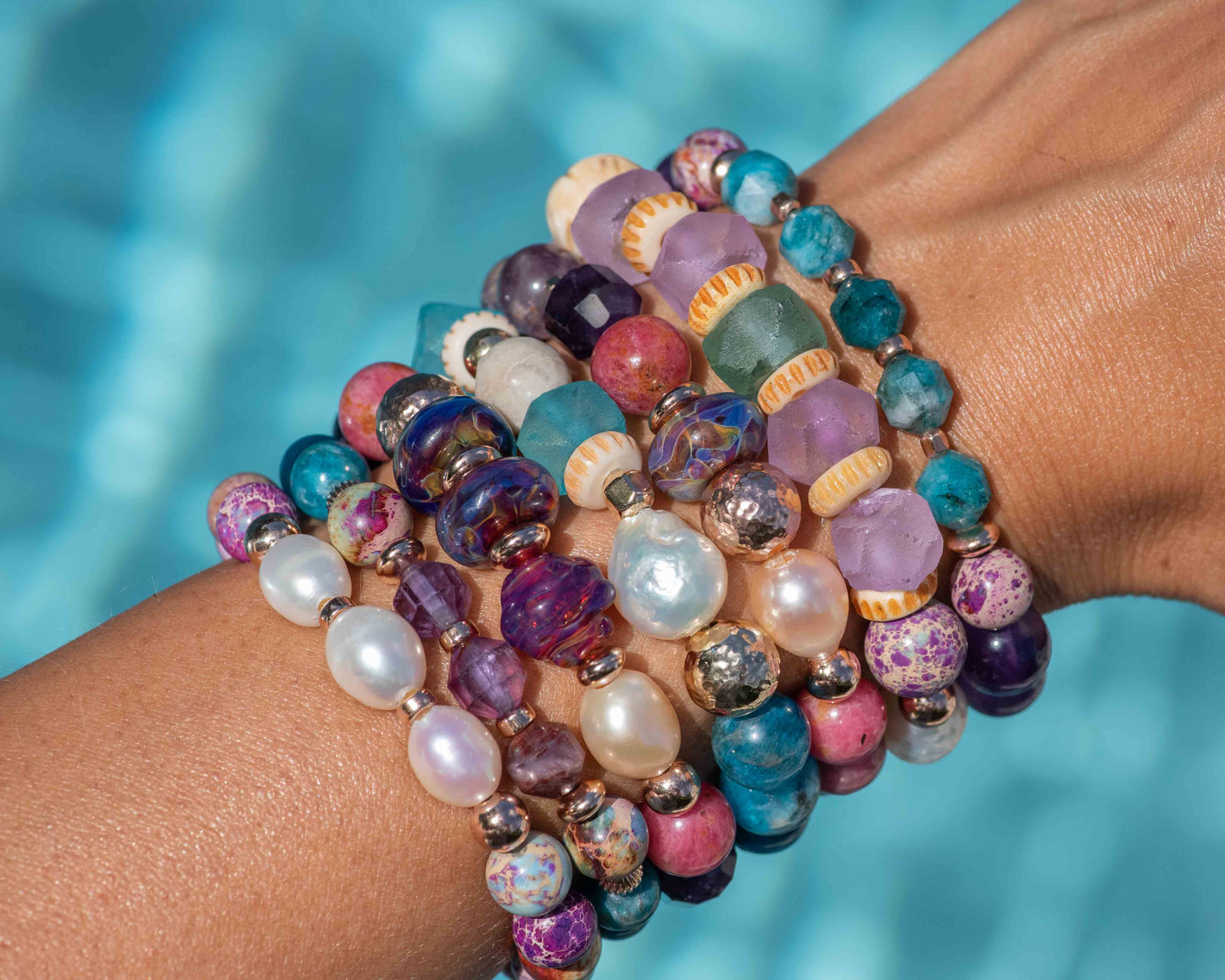 Galaxy Imperial Jasper & Purple Glass Pearl Bracelet