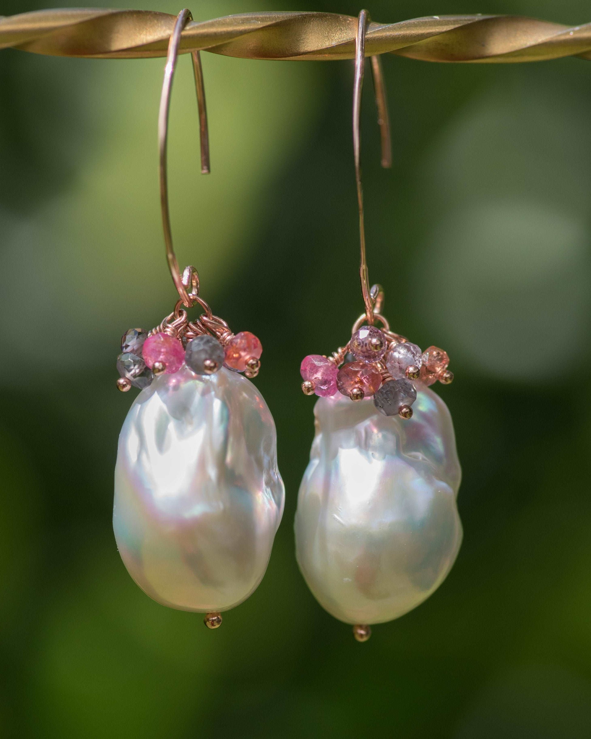 Rose Gold Lux Baroque Gemstone Cluster Earrings