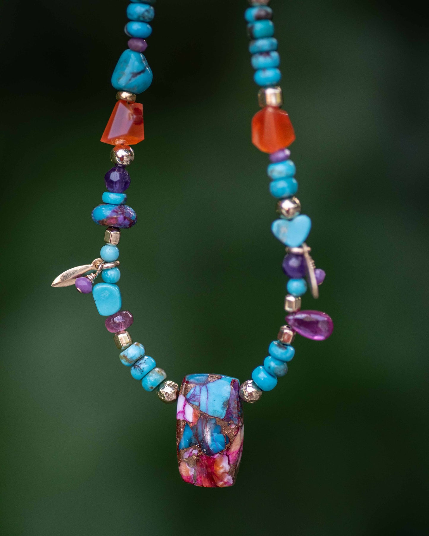 Mojave Copper Turquoise & Carnelian Beaded Necklace