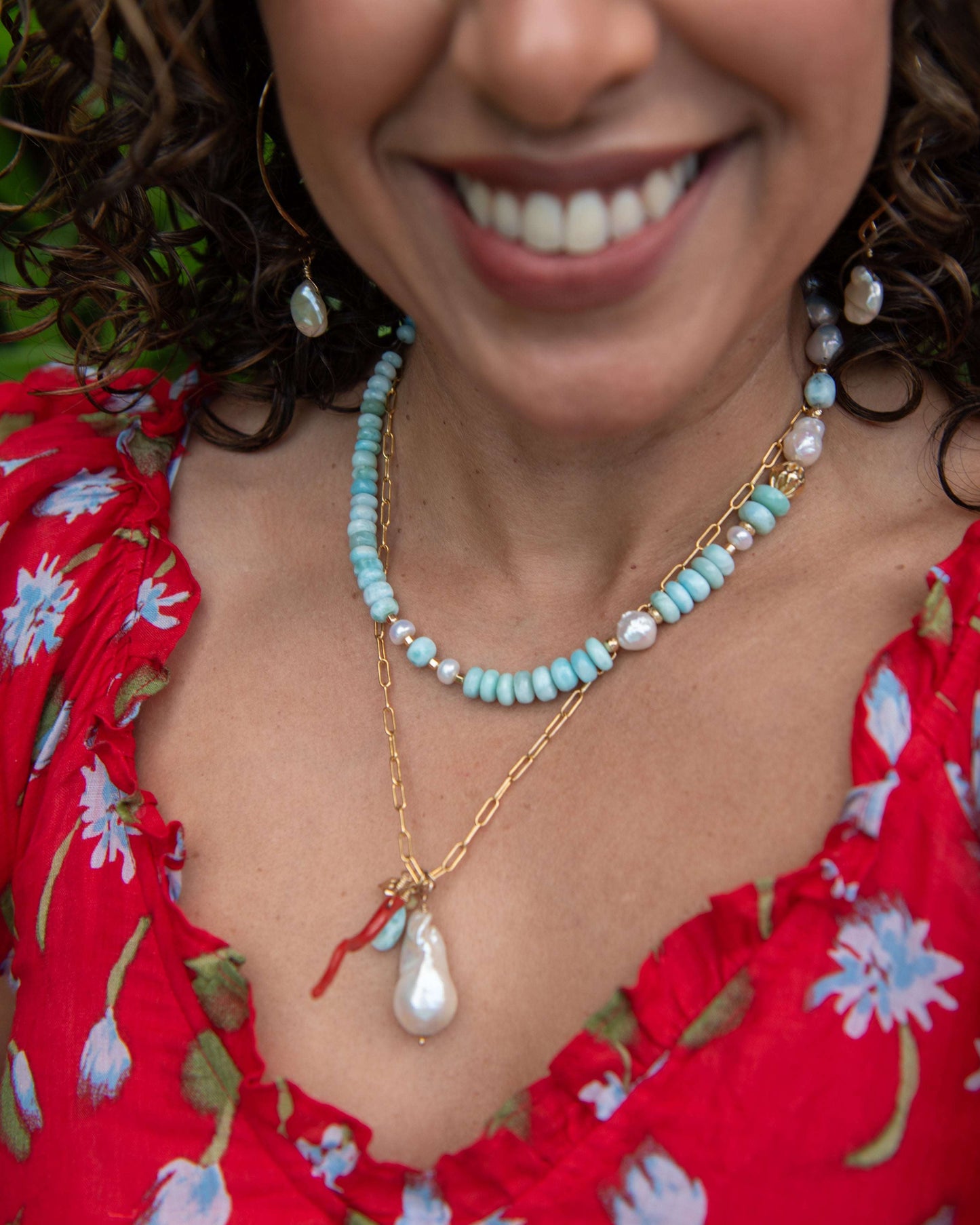 Larimar and Baroque Pearls Half & Half Necklace