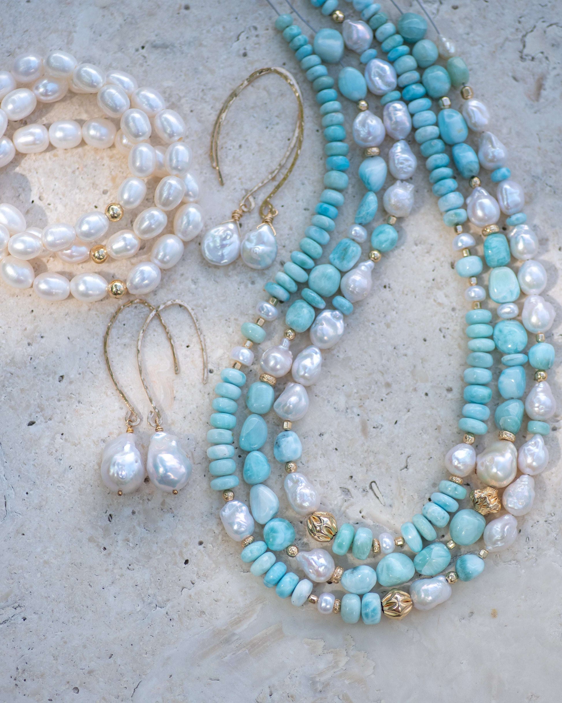 Larimar and Baroque Pearls Half & Half Necklace