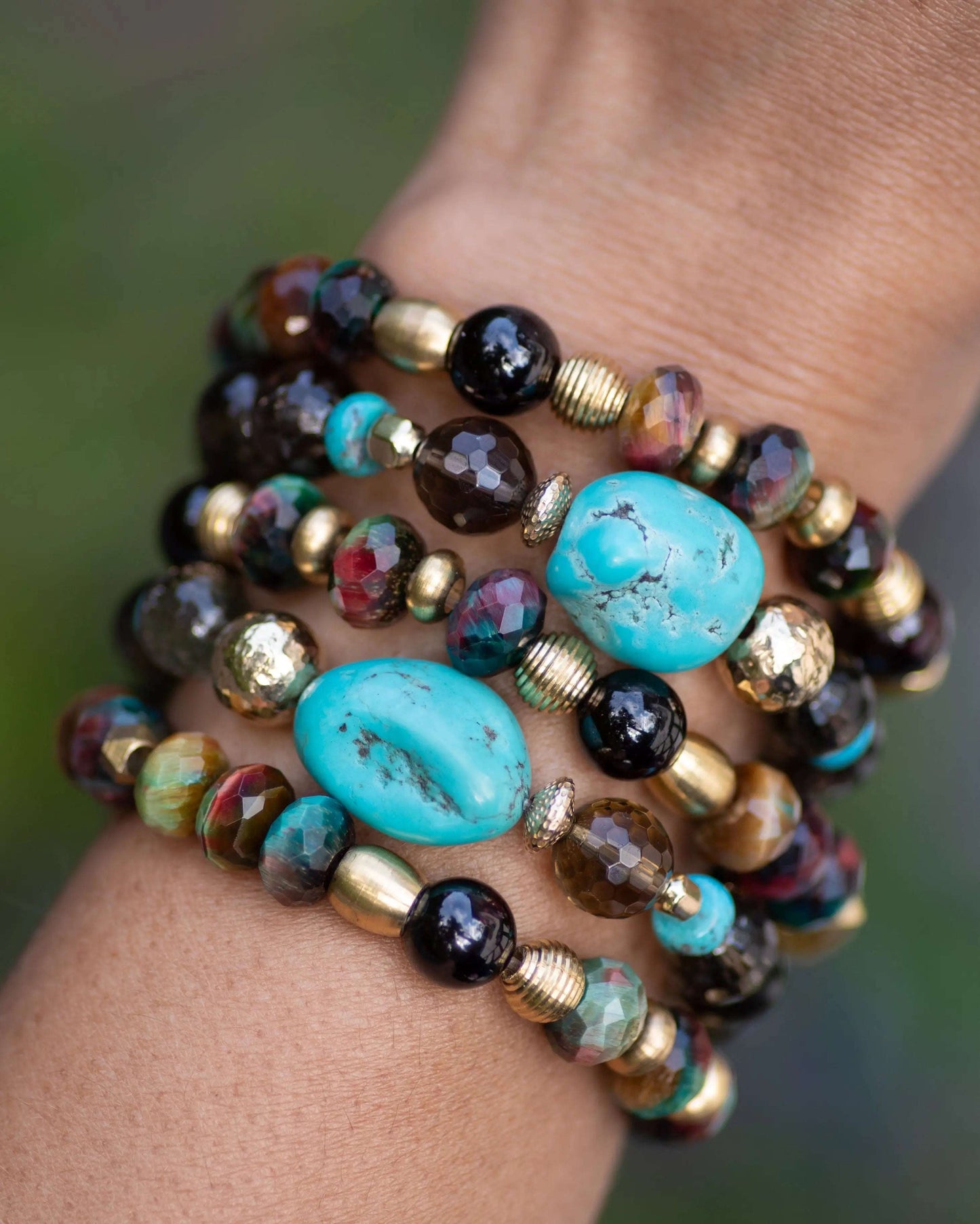 Turquoise & Smoky Quartz Beaded Bracelet Vida Jewelry Designs