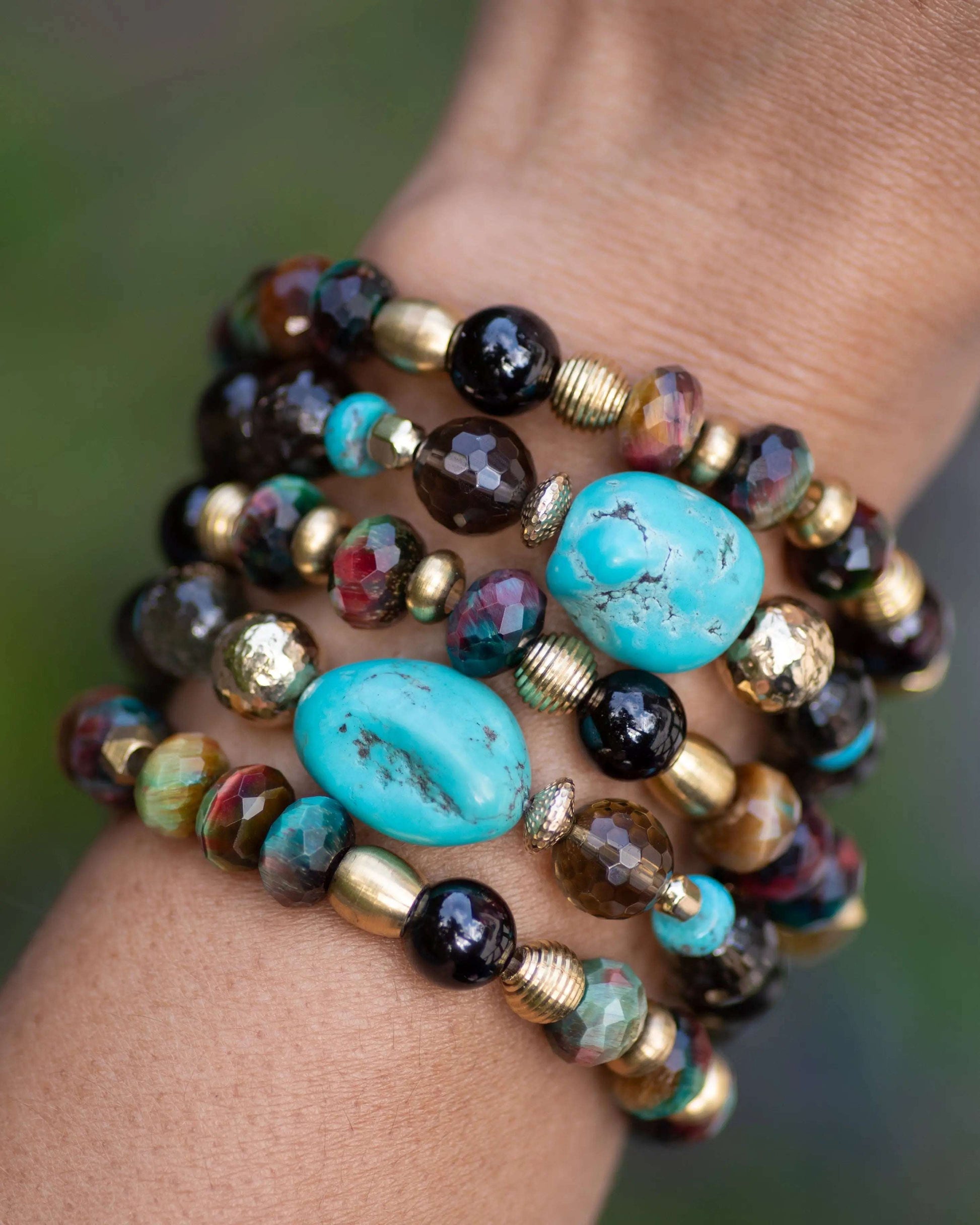 Turquoise & Smoky Quartz Beaded Bracelet Vida Jewelry Designs
