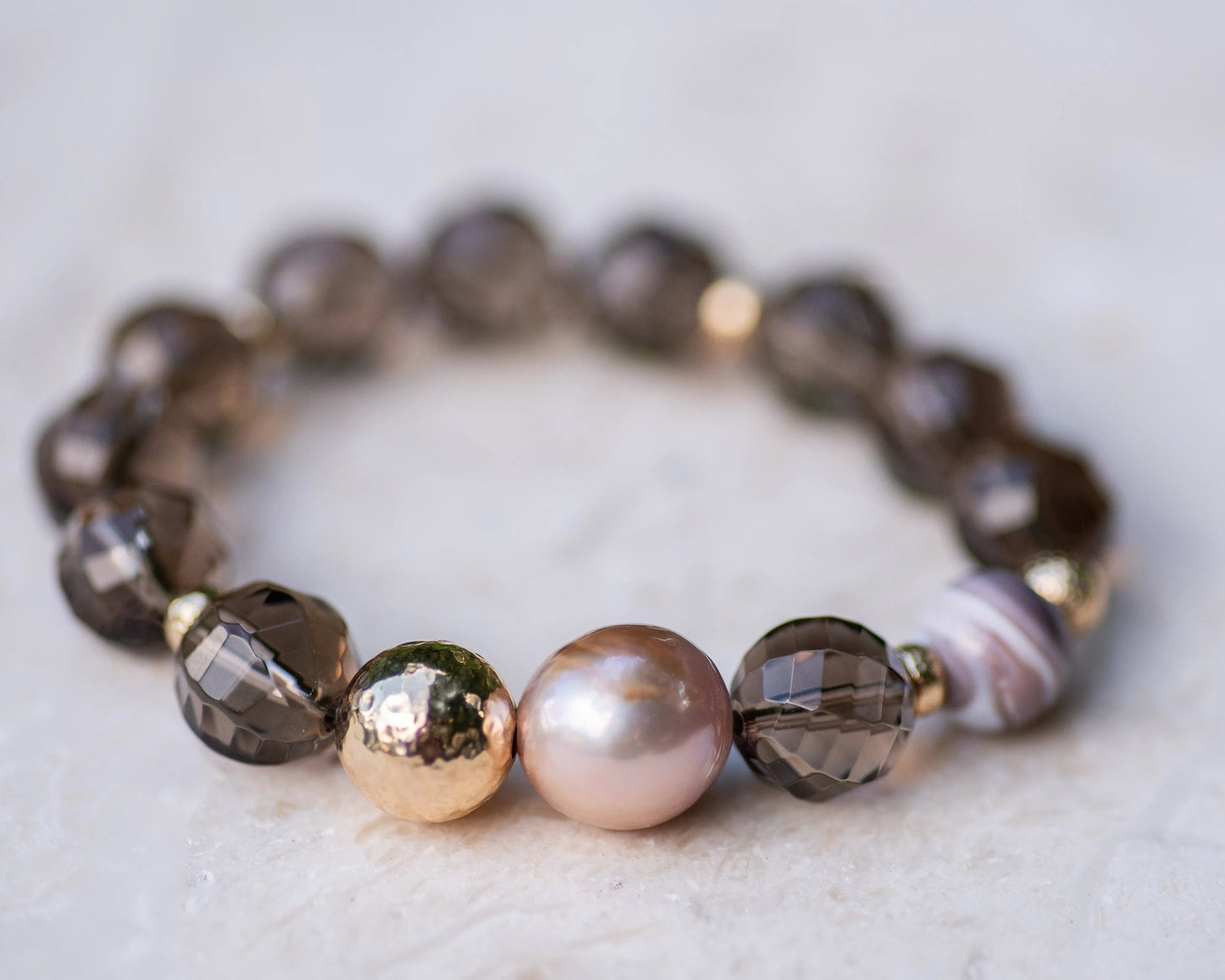 Smoky Quartz & Blush Pearl Beaded Bracelet Vida Jewelry Designs